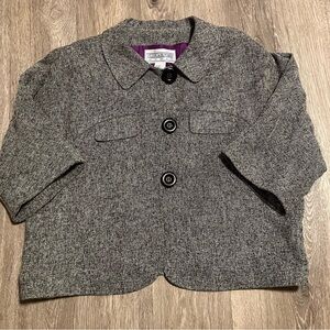 Jessica Howard Womens Gray/Black Tweed 3/4 Length Sleeve Button Jacket Blazer 14